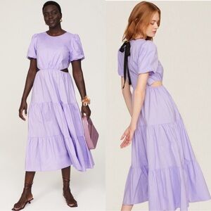Peter Som Cotton Puff Sleeve Cutout Midi Dress Purple Size 4